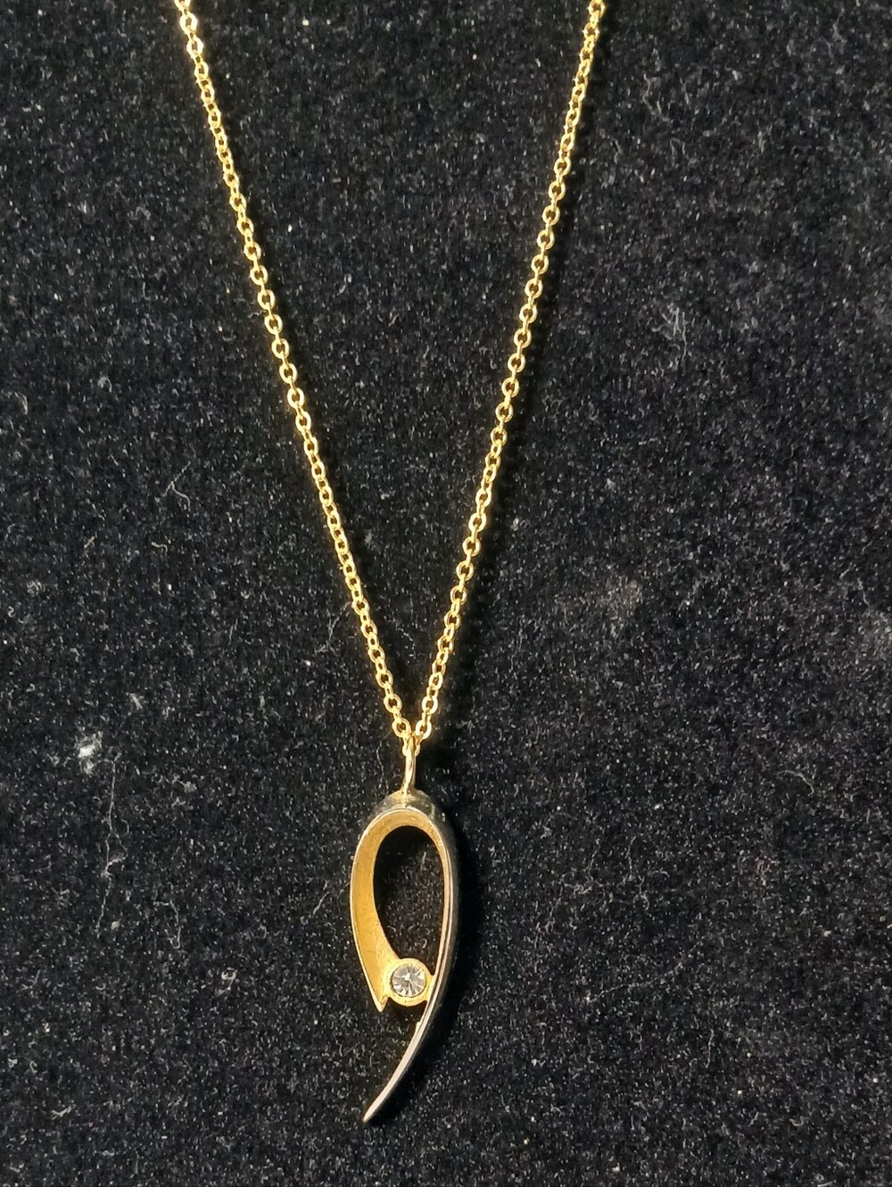 Vintage Modernist Gold & Silver Tone Pendant Necklace with Clear Stone NOS